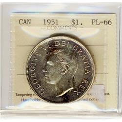 1951 $1 ICCS PL66  Nice mirror fields and popular coin.