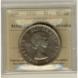 1955 $1 Arnprior with Die Breaks ICCS MS64
