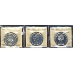 1958 $1 ICCS PL65, 1965 $1 SmBds Ptd 5 ICCS PL65,  1966 $1 Lge Bds ICCS PL66  Heavy Cameo,  Lot of 3