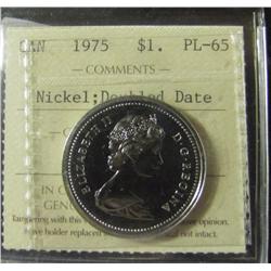 1975 $1 Nickel, Doubled Date ICCS PL65.  Believed to be quite scarce.