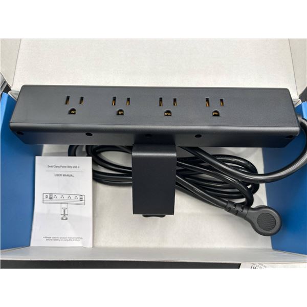 Desk Clamp Power Strip with USB-C, 40W Charging Capability, 6ft Cord