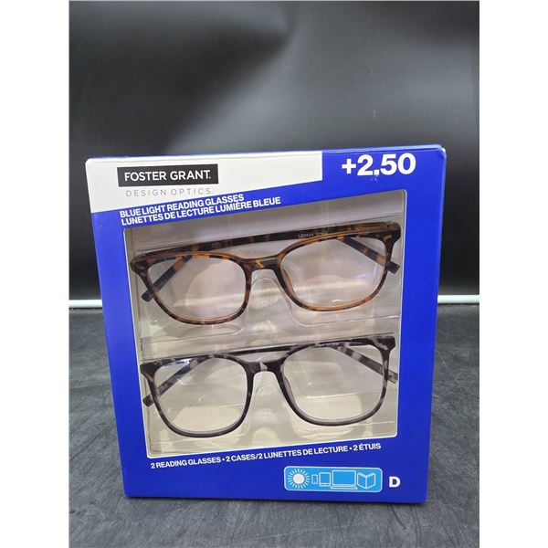 Foster Grant Blue Light Reading Glasses +2.50, Set of 2 Pairs