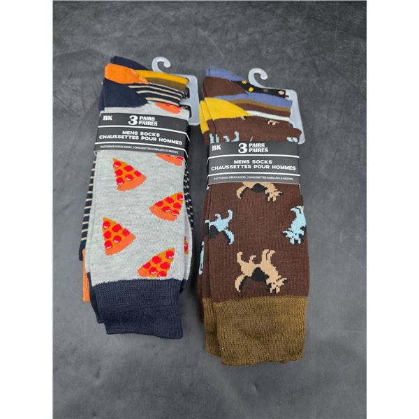Men’s Patterned Dress Socks, 2 Packs  of 3 Pairs, Size 10-13