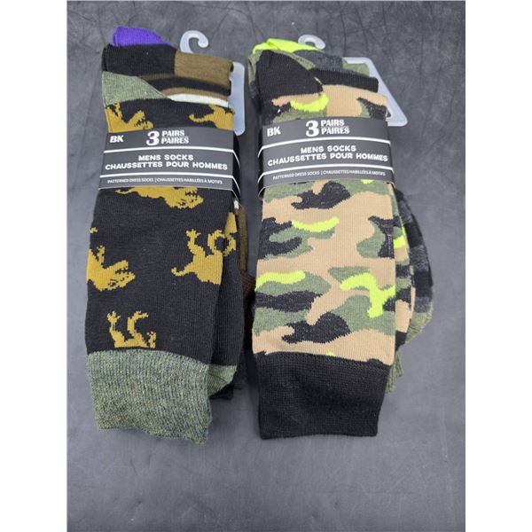 Men’s Patterned Dress Socks, 2 Packs  of 3 Pairs, Size 10-13