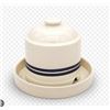 Image 1 : Ohio Stoneware Pet Feeder with Blue Stripes, Model OH-12195