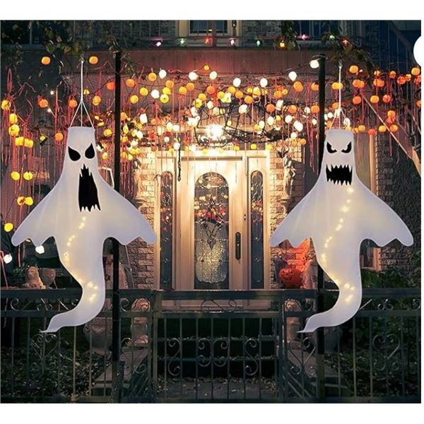 43 Inch Halloween 2 Pcs Ghost Windsocks Hanging Decorations – Flag Wind Socks