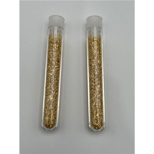 Two Vials of Gold Foil Flakes in Transparent Tubes