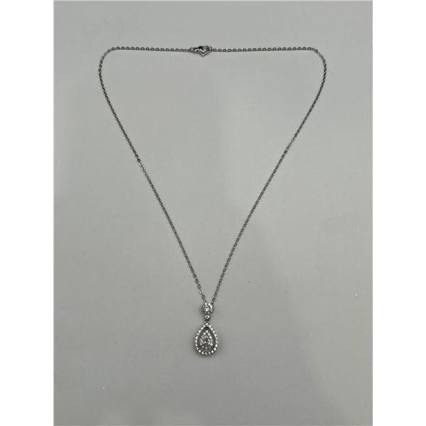 White 14K GP Pendant Necklace Featuring Pear-Shaped and Round-Cut Stones