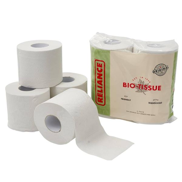 Reliance Bio Tissue Eco-Friendly Quick-Dissolving Paper Rolls – 3 Packs X 4 ROLLS