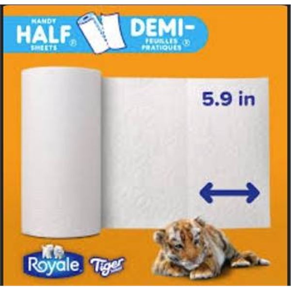 Royale Tiger Towel Half Sheet Paper Towels, 6 Rolls Per Pack, Lot of 2