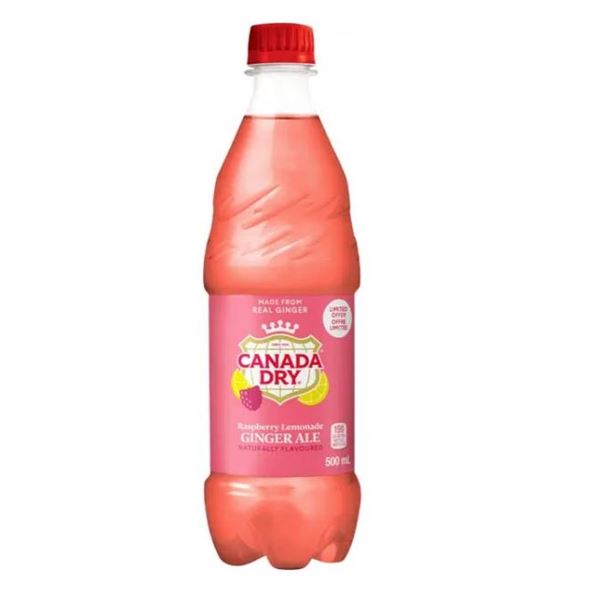 Canada Dry Raspberry Lemonade Ginger Ale – 24 Bottles, 500 mL Each