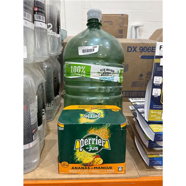 Ice River Water Bottle And Perrier E-Jus Pineapple Mango Beverage