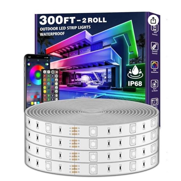 Outdoor LED Strip Lights, Waterproof RGB With Remote 300ft