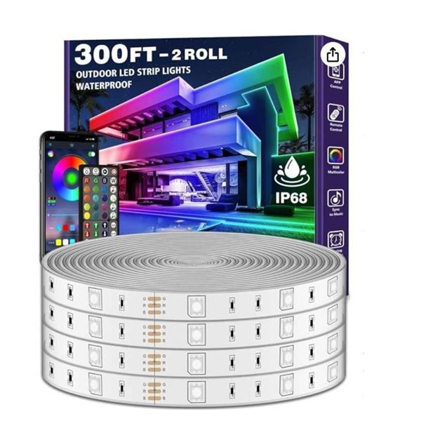 Outdoor LED Strip Lights, Waterproof RGB With Remote 300ft