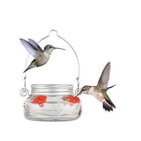 9 Hummingbird Feeder Glass Jars with Metal Hanging Handles