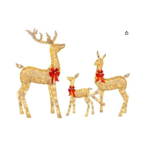 85-Inch, 47-Inch, and 29.5-Inch 3-Piece Christmas Deer Family Decorations Set (Gold)