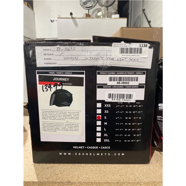 Zox Helmets Journey Black/Grey SVS Helmet, Model 88-38692, Size Small