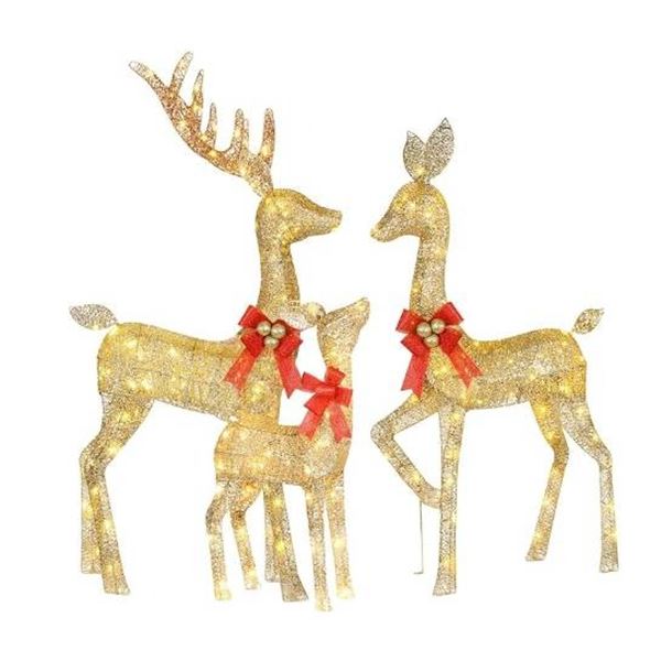 3-Piece Lighted Christmas Deer Decoration Set, 4.3 Ft Large, Gold