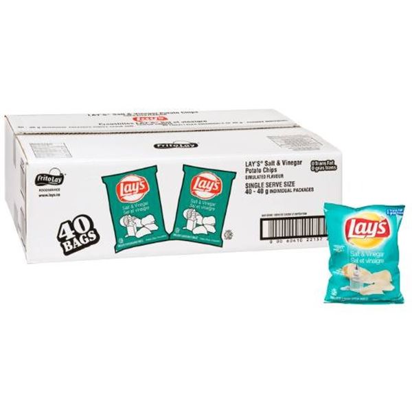 Lay’s Salt and Vinegar Chips, 40 x 40g Individual Bags