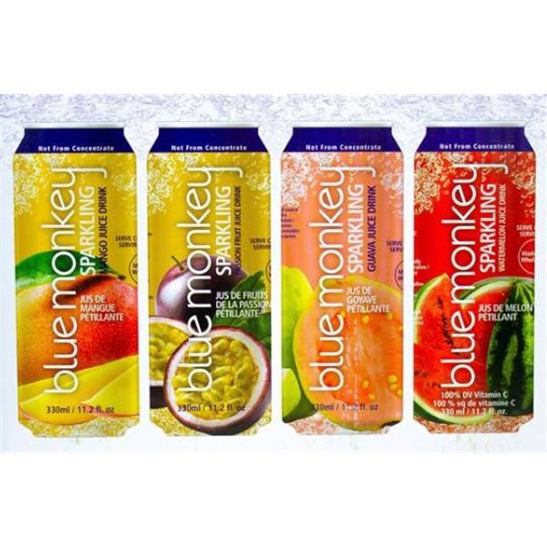 Blue Monkey Sparkling Juice Drinks Variety Pack – 4 Flavors, 12×330 ml Each