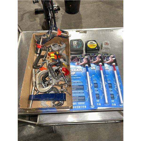 Lot of Clamps, Measuring Tapes, and Drinking Straws