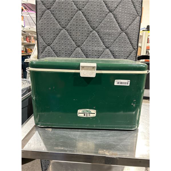 Vintage Thermos 718 Green Metal Cooler with White Interior and Drain Plug