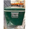 Image 3 : Vintage Thermos 718 Green Metal Cooler with White Interior and Drain Plug