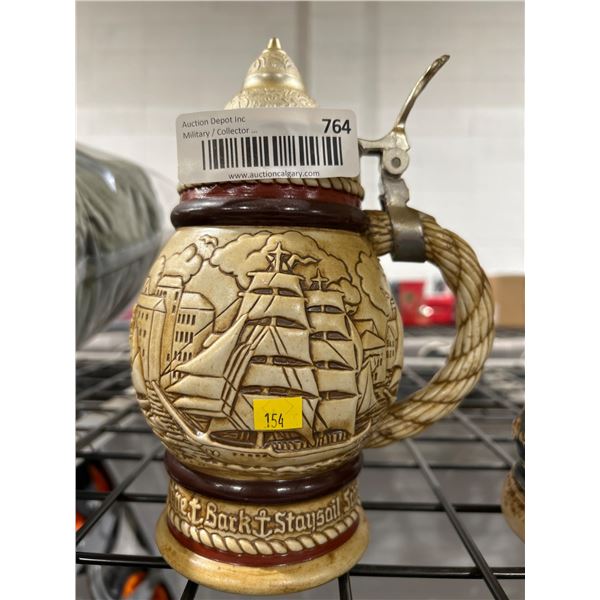 Vintage Avon Lidded Beer Stein Sailing Ships 1977