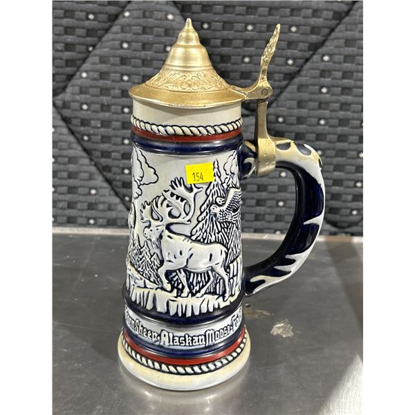 Vintage Avon Stein With Pewter Lid, Stag, Goat and Eagle Scene Beer Tankard