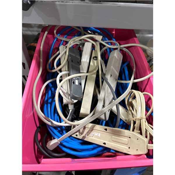 Bin Lot of Assorted Power Strips and Extension Cords