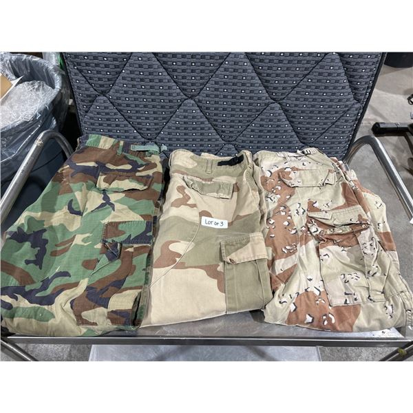 Lot of 3 Pair Camouflage Military-Style Pants in Assorted Patterns and Sizes