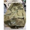 Image 2 : Olive Green Military-Style Duffel Bag with Straps and Button Closure