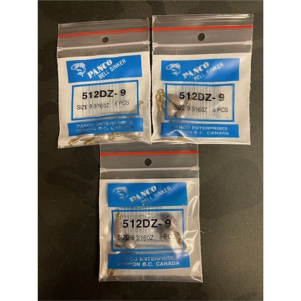 3 pks - PANCO Sz 9 BASS CAST SINKER - 3/16oz 6/pk