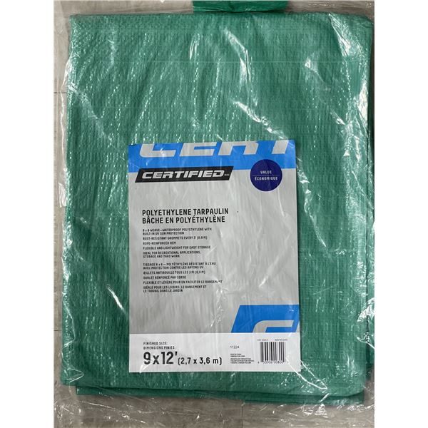 2 - Certified Woven Polyethtlene Tarp - 9ft x 12in - Green