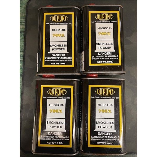 4 TINS - DUPONT HI-SKOR 700-X SMOKELESS POWDER - NOT AVAILABLE FOR SHIPPING - MUST BE PICKED UP ONLY