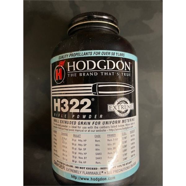 HODGDON H322 EXTREME RIFLE POWDER 1lb - NOT AVAILABLE FOR SHIPPING - MUST BE PICKED UP AT OUR SHOP