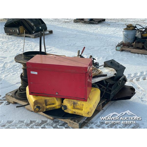 TOOL BOX W/MISC SHOP ACCESSORIES & PARTS