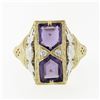 Image 4 : 14K Two Tone Gold 1.80 ctw Amethyst Diamond Filigree Milgrain Etched Cocktail Ri