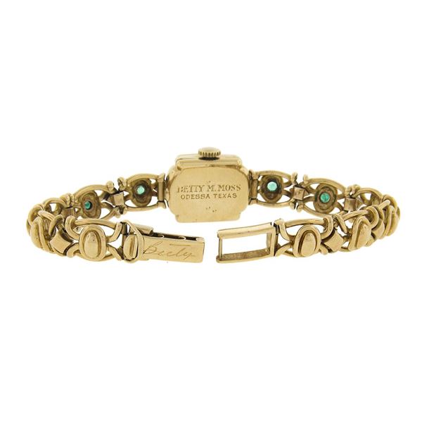 Vintage Gubelin 14mm Watch 18k Yellow Gold Diamond & Emerald Link Bracelet