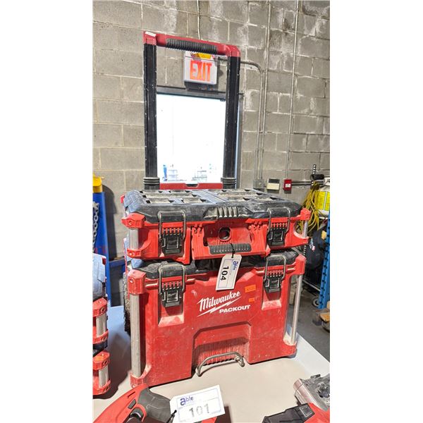 MILWAUKEE PACKOUT PORTABLE MOBILE TOOL BOX BASE WITH MILWAUKEE PACKOUT PORTABLE TOOL BOX & ASSORTED