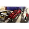 Image 3 : SHELF OF ASSORTED LARGE TOOLS, EXTENSION CORD, PRY BARS, BOLT CUTTERS, & MOBILE HYDRAULIC FLOOR