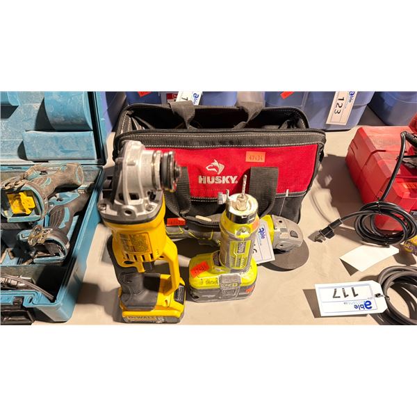 RYOBI ONE PLUS CORDLESS SCROLL TOOL WITH BATTERY, RYOBI ONE PLUS CORDLESS ANGLE GRINDER, DEWALT