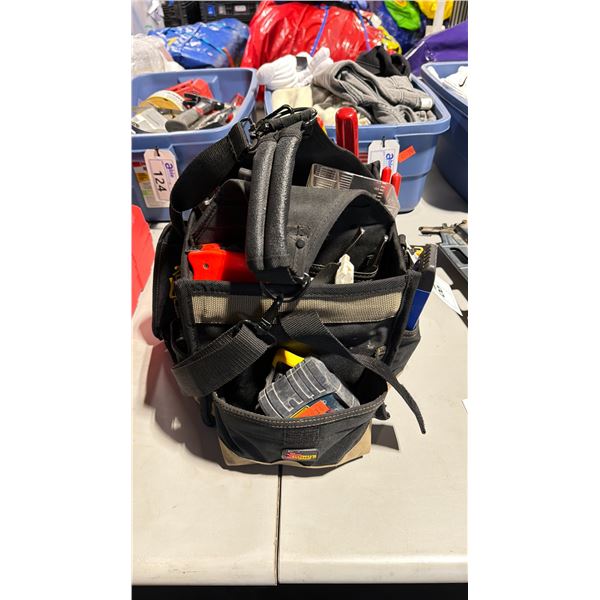 KUNY'S PORTABLE ELECTRICIANS TOOL BAG WITH BOSCH GPL3 PROFESSIONAL LASER LINE, & ASSORTED HAND TOOLS