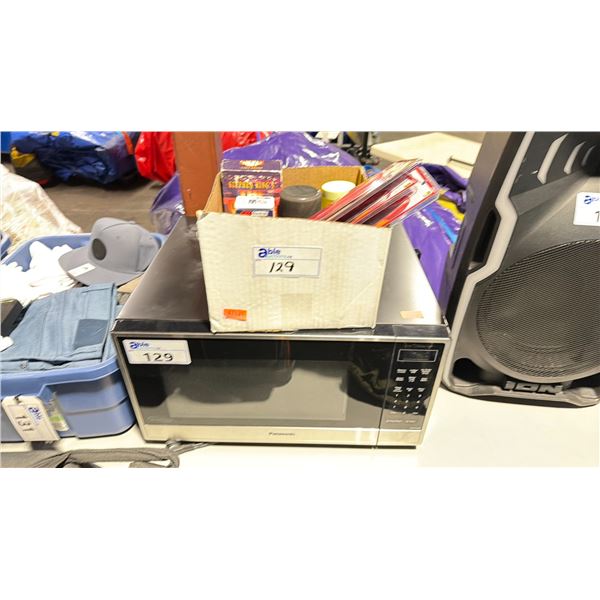 PANASONIC STAINLESS STEEL MICROWAVE OVEN WITH BOX OF BETTY CROCKER KNIVES, BLUETOOTH SPEAKER, VHS