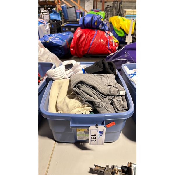 BLUE PLASTIC BIN OF ASSORTED NEW DESIGNER CLOTHING *BIN INCLUDED*