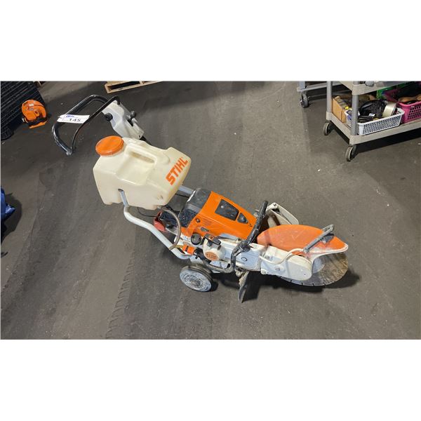 STIHL TS 800 GAS POWERED COMMERCIAL METAL CUTTING PORTABLE CHOP SAW ON STIHL MOBILE WET SAW STAND
