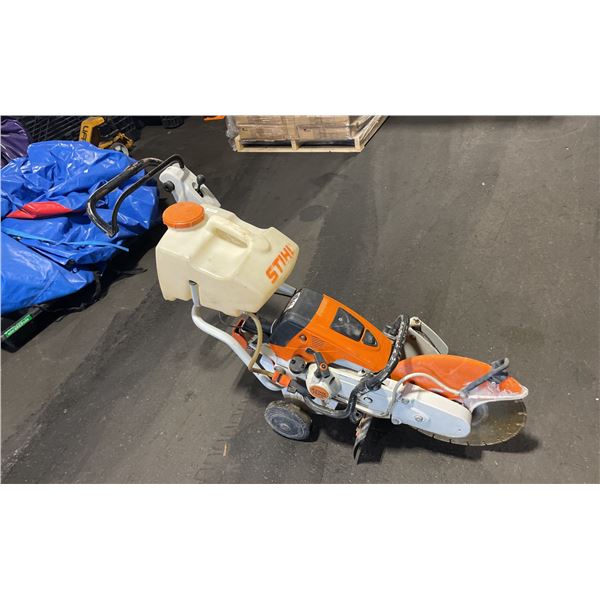 STIHL TS 800 GAS POWERED COMMERCIAL METAL CUTTING PORTABLE CHOP SAW ON STIHL MOBILE WET SAW STAND