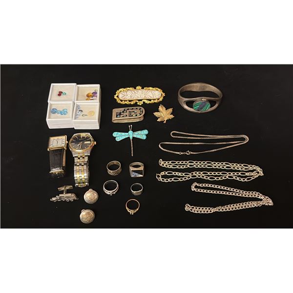 MISC JEWELRY & PRECIOUS STONES (1.4G GOLD & 221.6G SILVER CONTENT)