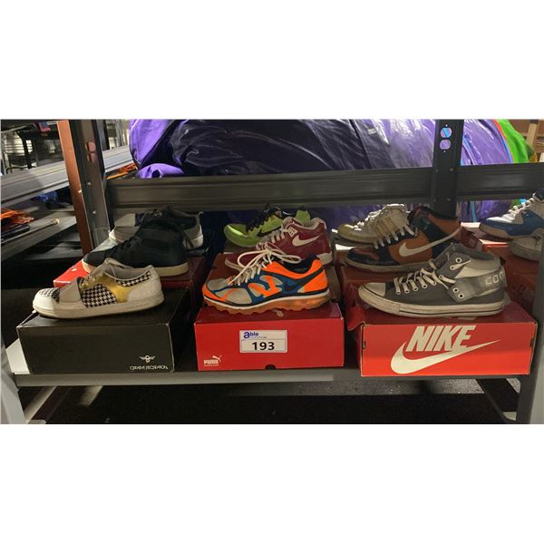 9 PAIRS OF ASSORTED STYLE / SIZE USED VINTAGE COLLECTOR SHOES *AUTHENTICITY UNKNOWN*