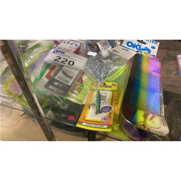 ASSORTED NEW RETAIL FISHING HOOKS, SPINNERS, BOBS, & PACKAGED TACKLE ITEMS